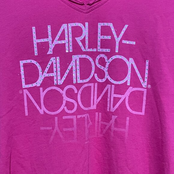 HARLEY-DAVIDSON Women's M Pink V-Neck Short Sleeve Fargo ND Shirt T-Shirt EUC - Picture 3 of 5